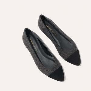 Margaux Pointed Toe Flats in Grey Flannel with Black Leather Toe